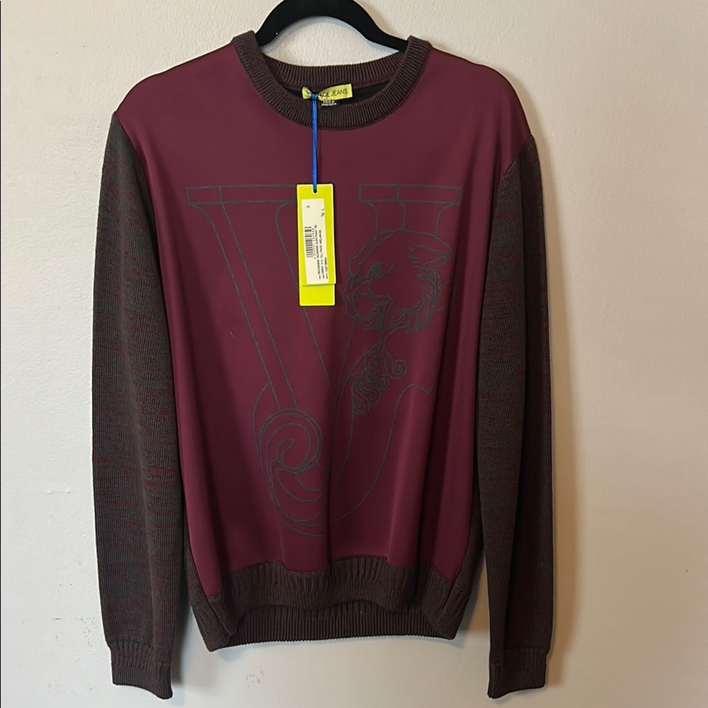 Versace Red and Brown Crewneck Sweater Classic Knit